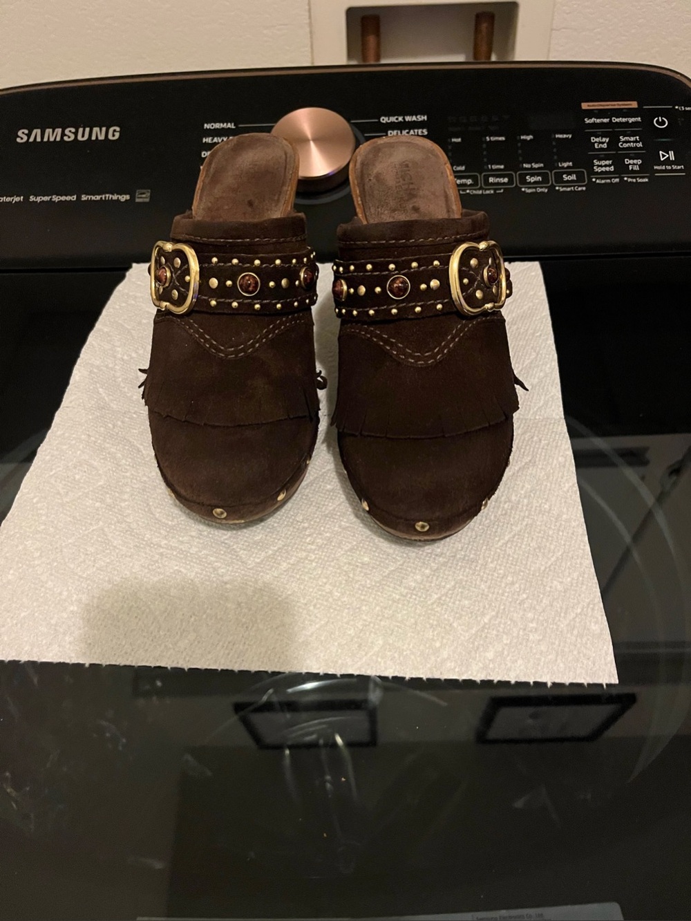 Michael Kors Dark Brown Clogs with Gold Buckle - Picture 10 of 12